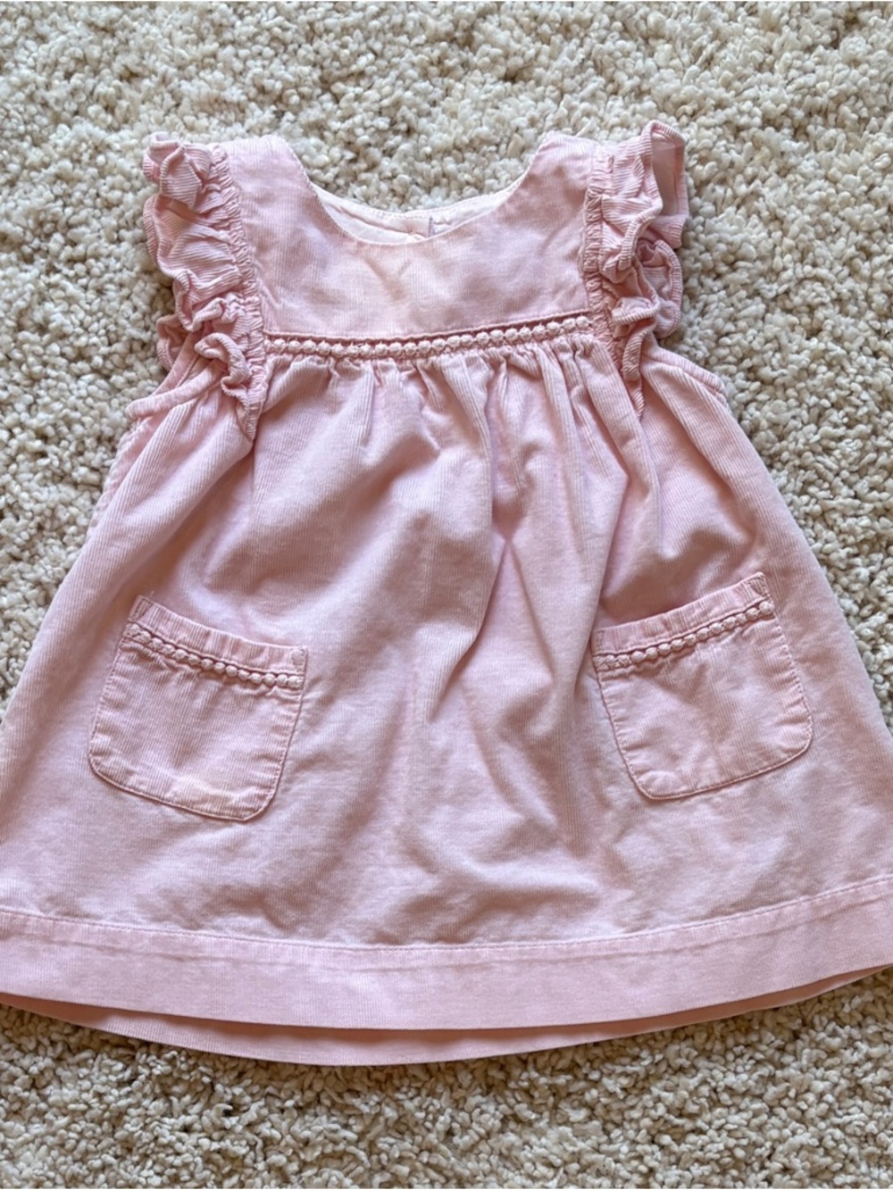 GAP Baby Light Pink Ruffle Sleeve Cordaroy Dress Pockets 6-12 Months